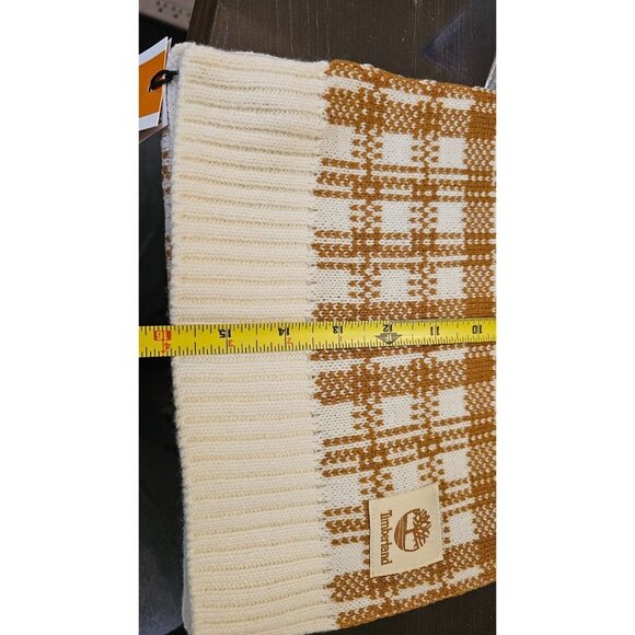 NWT Timberland Scarf OS Warm & Stylish Accessory Cream & Butterscotch Plaid Knit - Picture 4 of 8